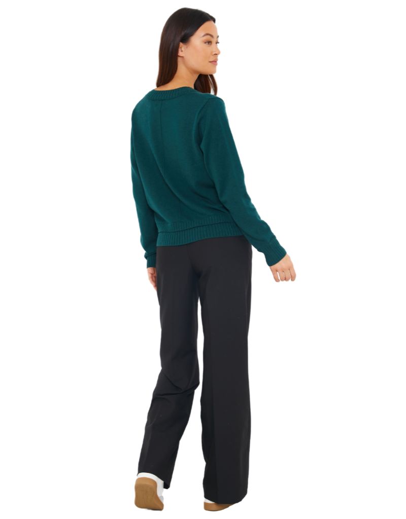 Wispr Double Welt V Neck Dark Forest
