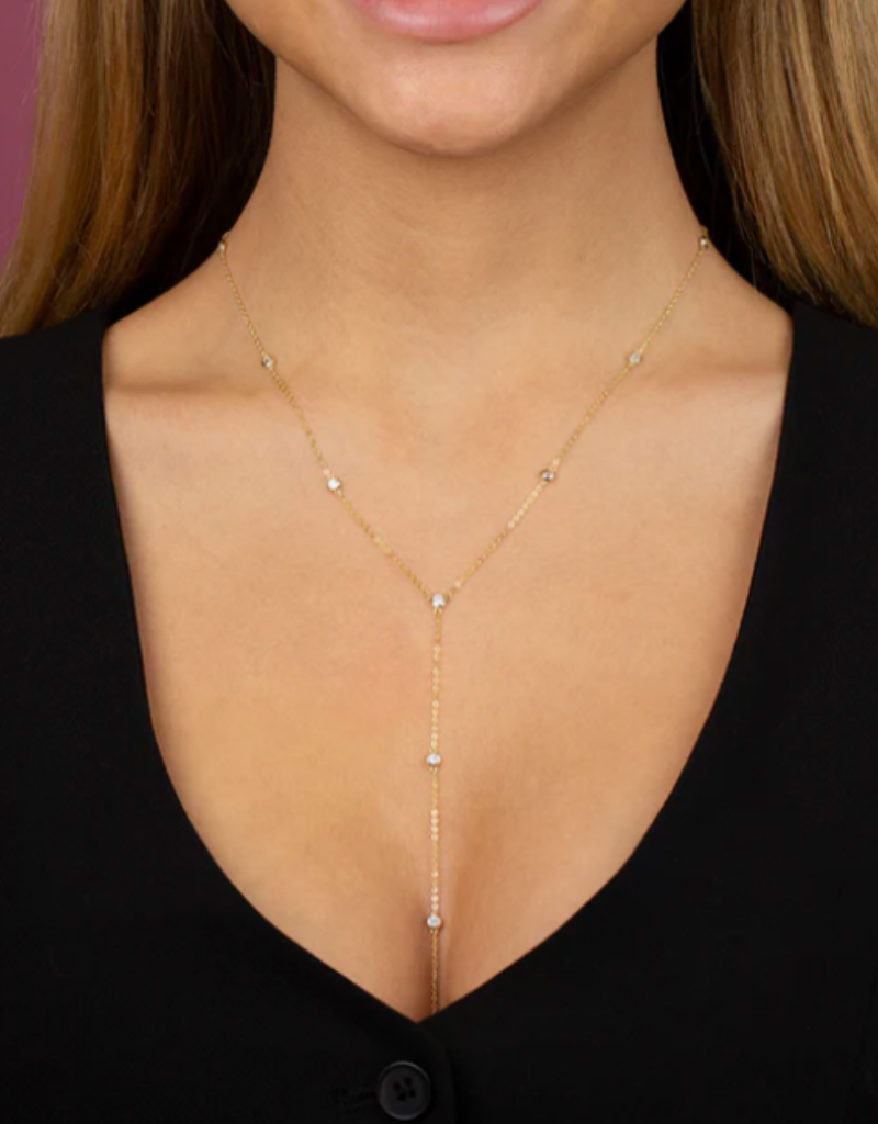 N78043-GLD-5067 Colored CZ Bezel Station Lariat Necklace Gold