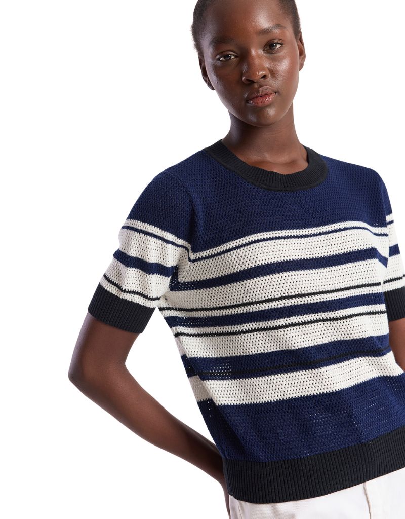 Wispr Texture Stripe Tee Navy Ivory Black
