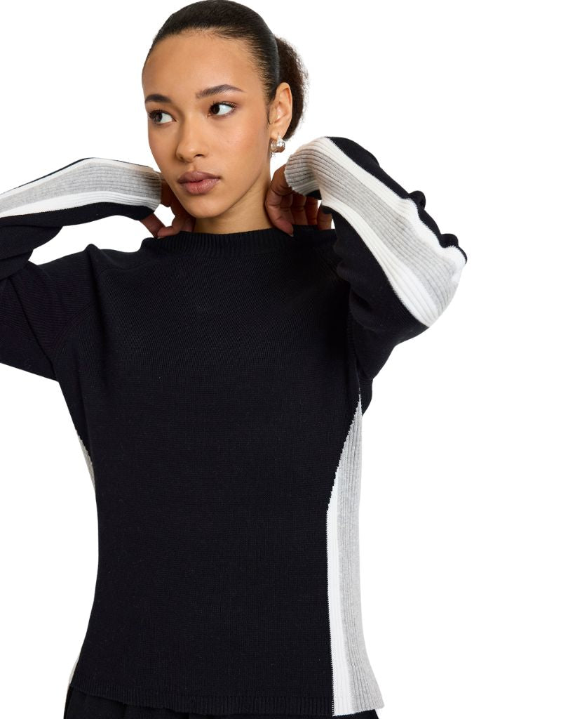 Wispr Valerie Stripe Slim Crew Black Dove Ivory