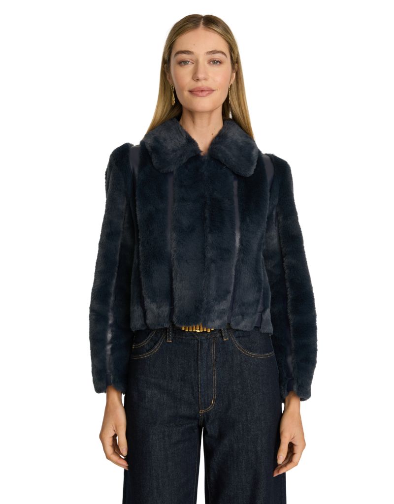 Sona Jacket in Navy Faux Fur
