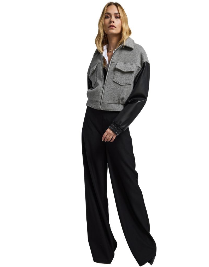 Caspian Wool Vegan Leather Combo Bomber Grey Black