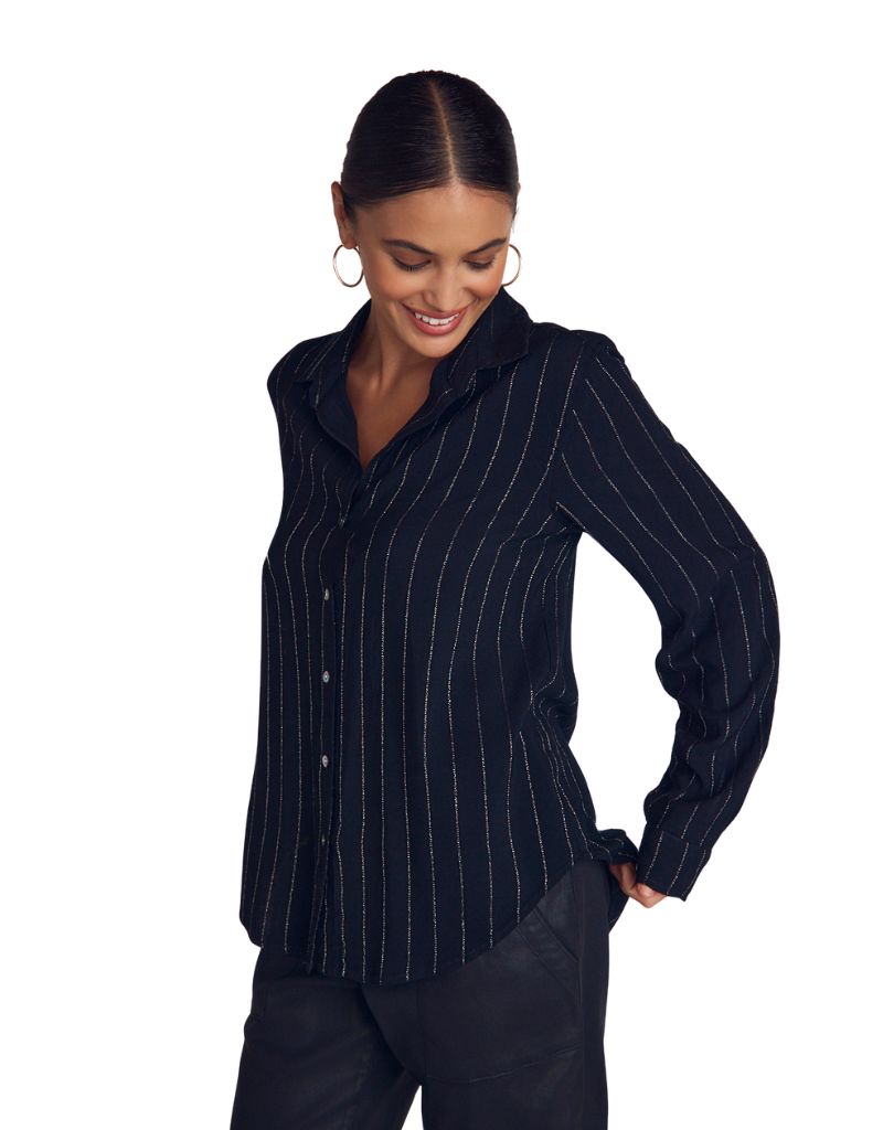 Clean Shirt Black Lurex Stripes