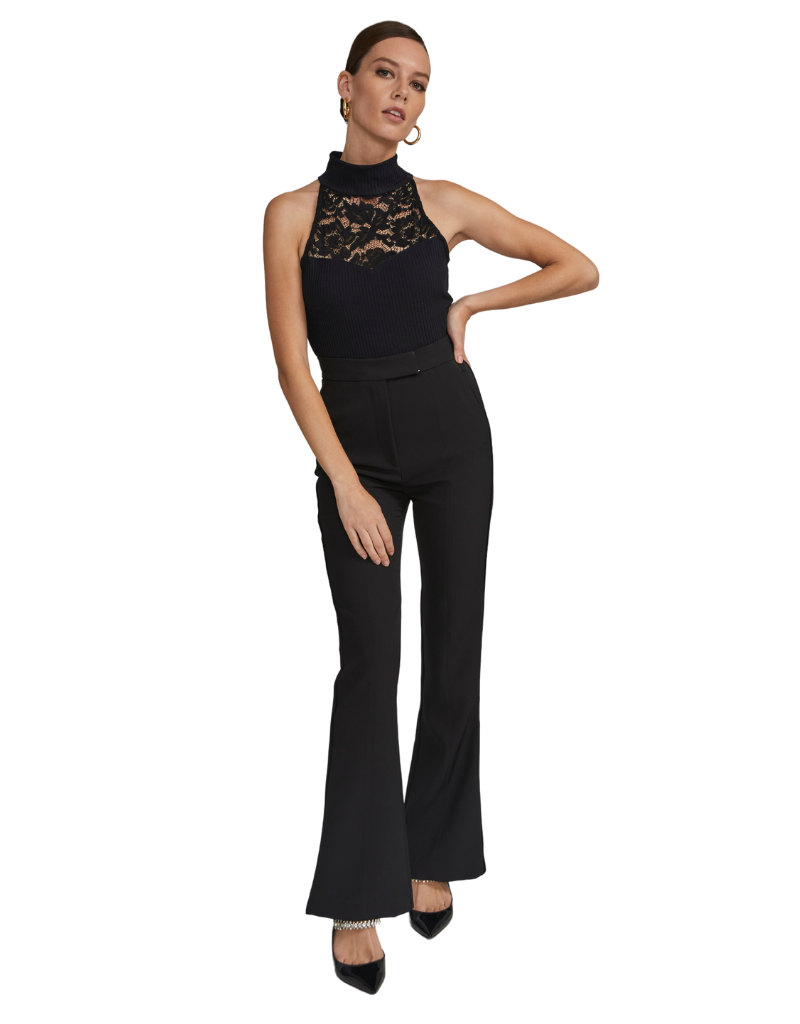 Melanie Lace Combo Halter Top Black