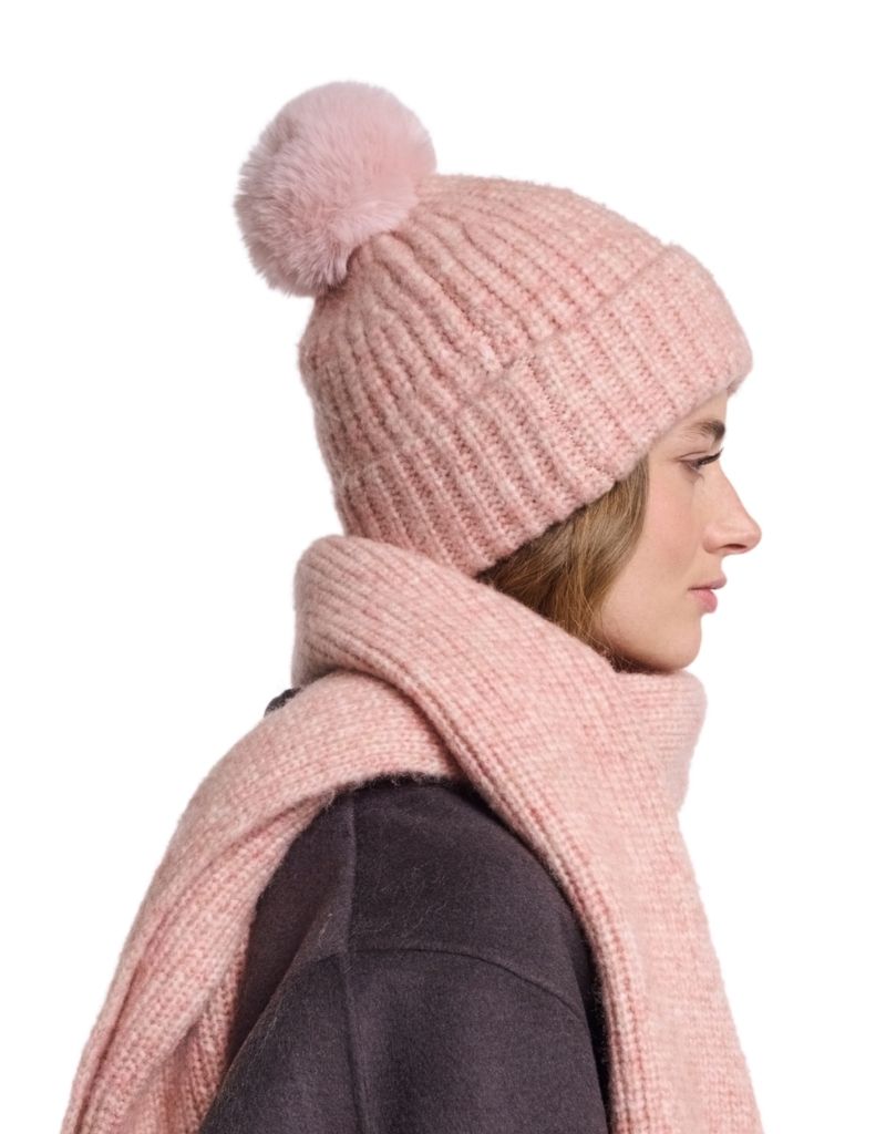 Nancy Beanie with Pom Pom and Fleece Soft Pink Blend