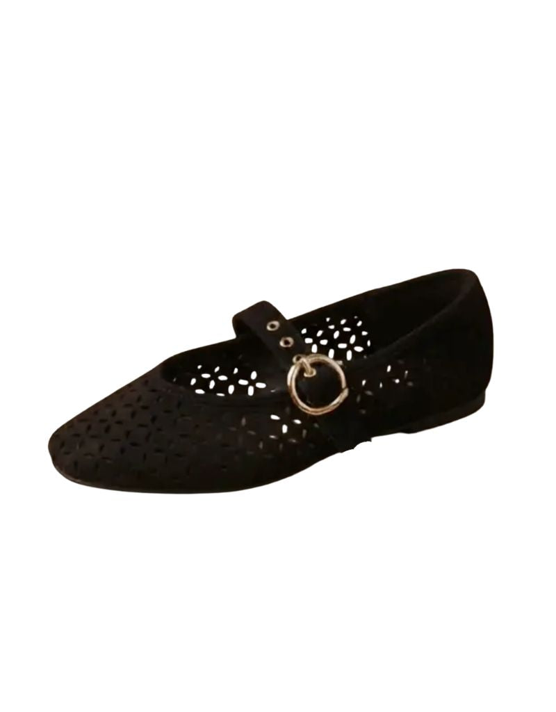 Square Toe Mary Jane Ballet Flats Black Nubuk