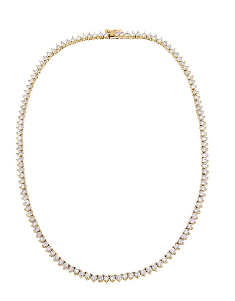 N77309-BRGLD Three Prong 3mm Tennis Necklace 16in Gold
