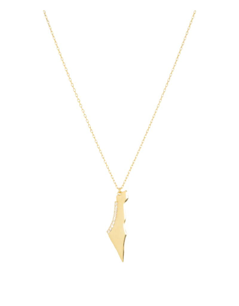 3905N Gold Plated CZ map of Israel necklace