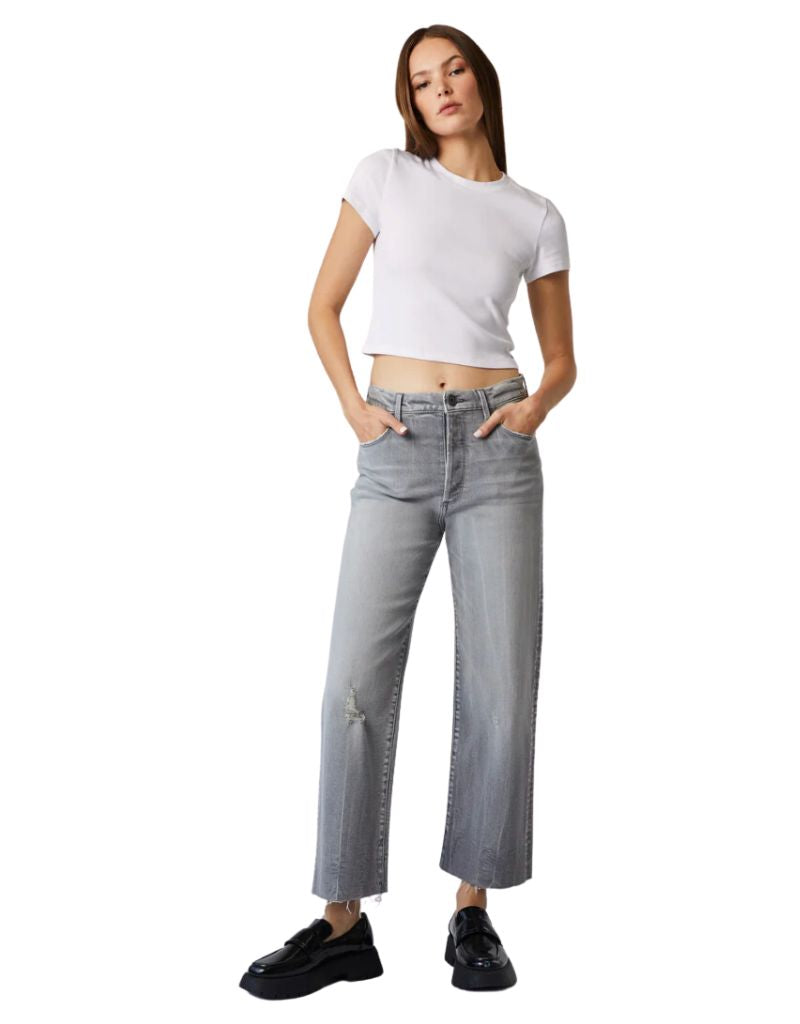 Vincent Wide Straight Leg Raw Hem Hidden Grey Logan Wash