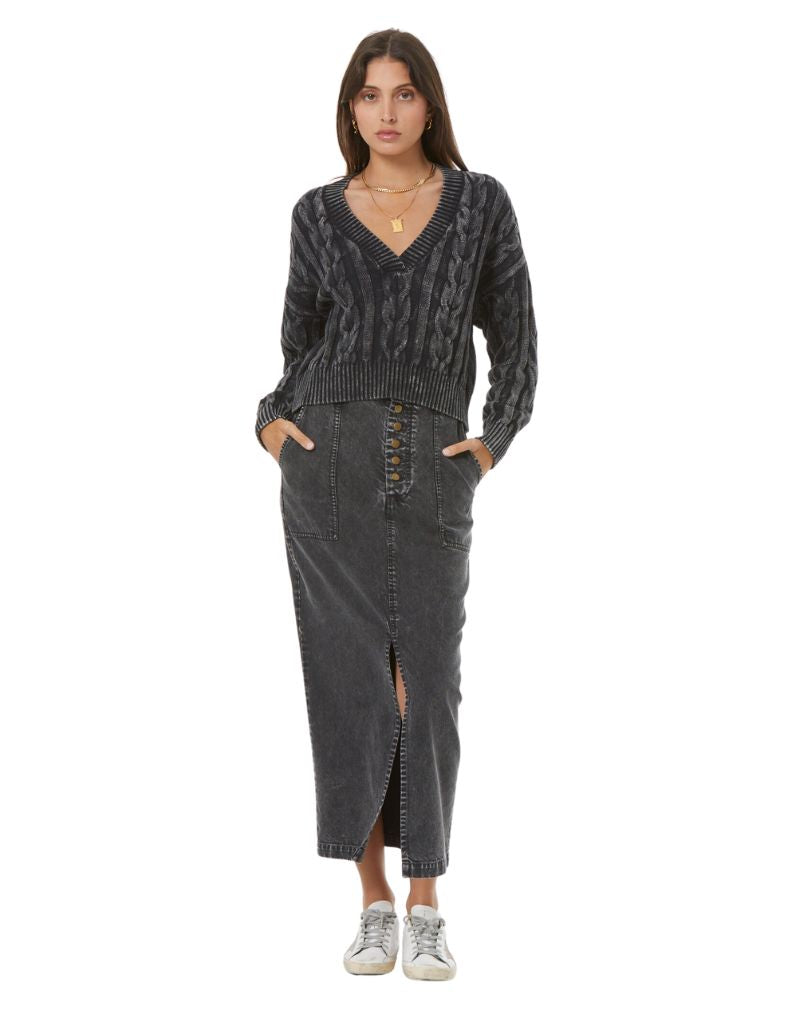 Dara Midi Skirt Mineral Wash Black