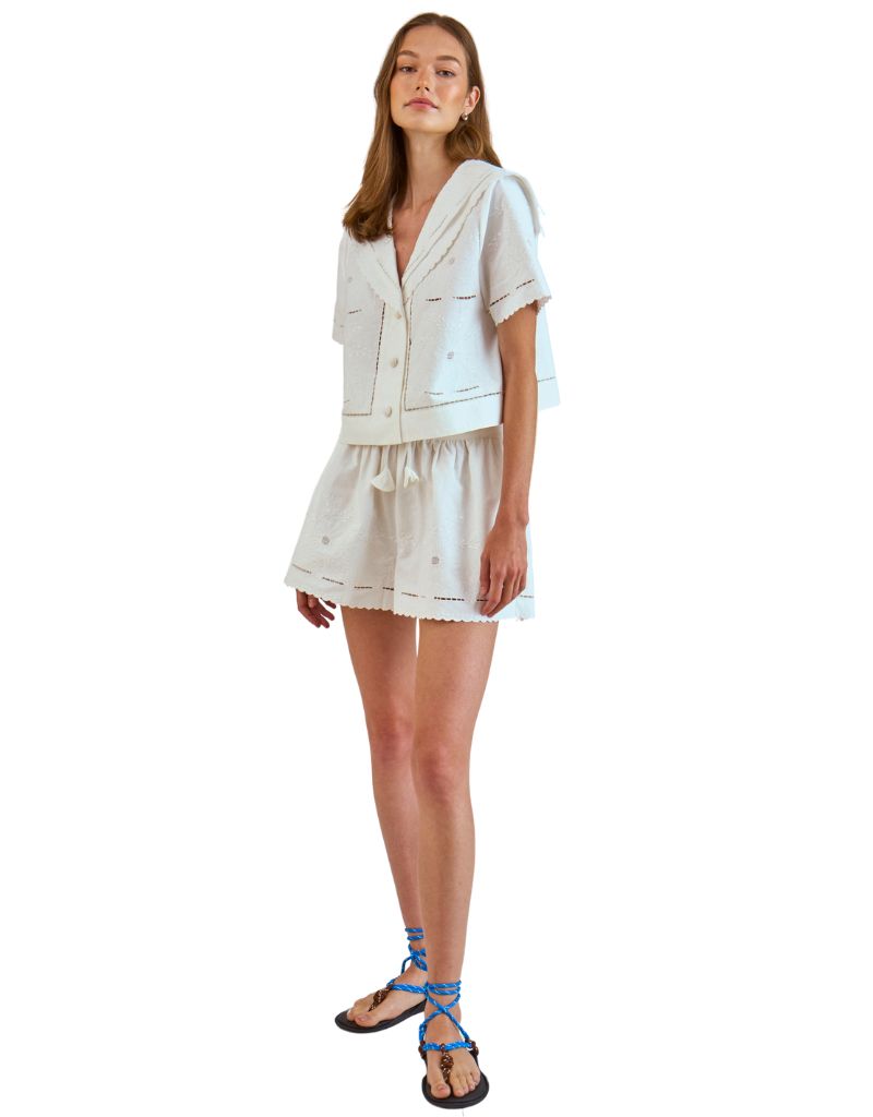 Fern Short White Embroidery