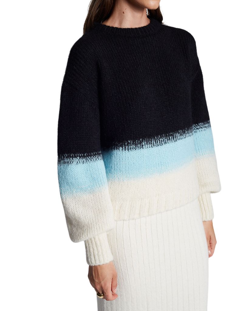 Sonia Color Block Sweater Black Ivory Mint