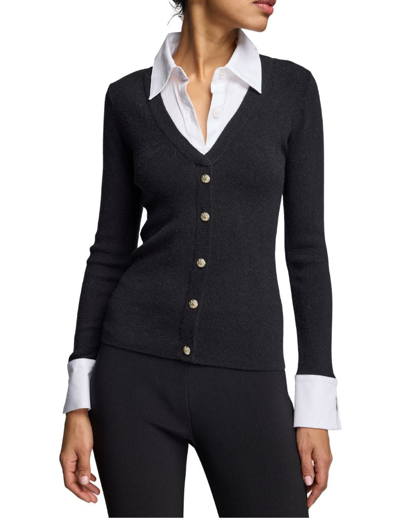 Nixie Poplin Shirt Combo Sweater Black White