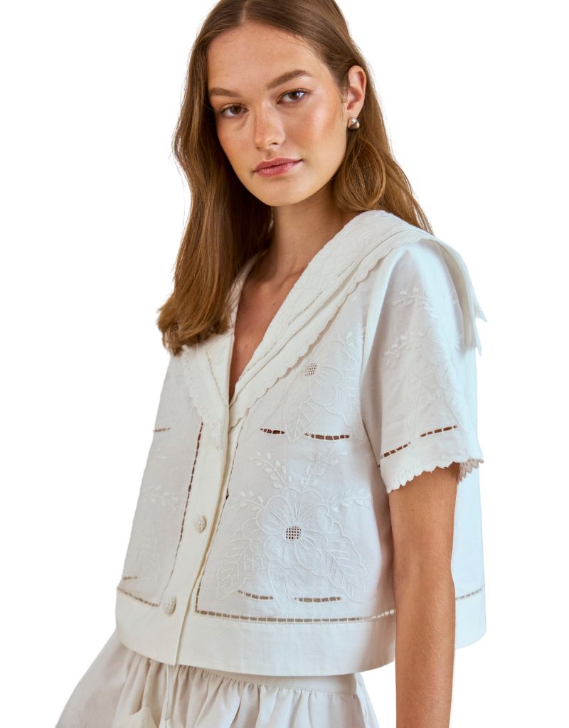 Birdie Shirt White Embroidery