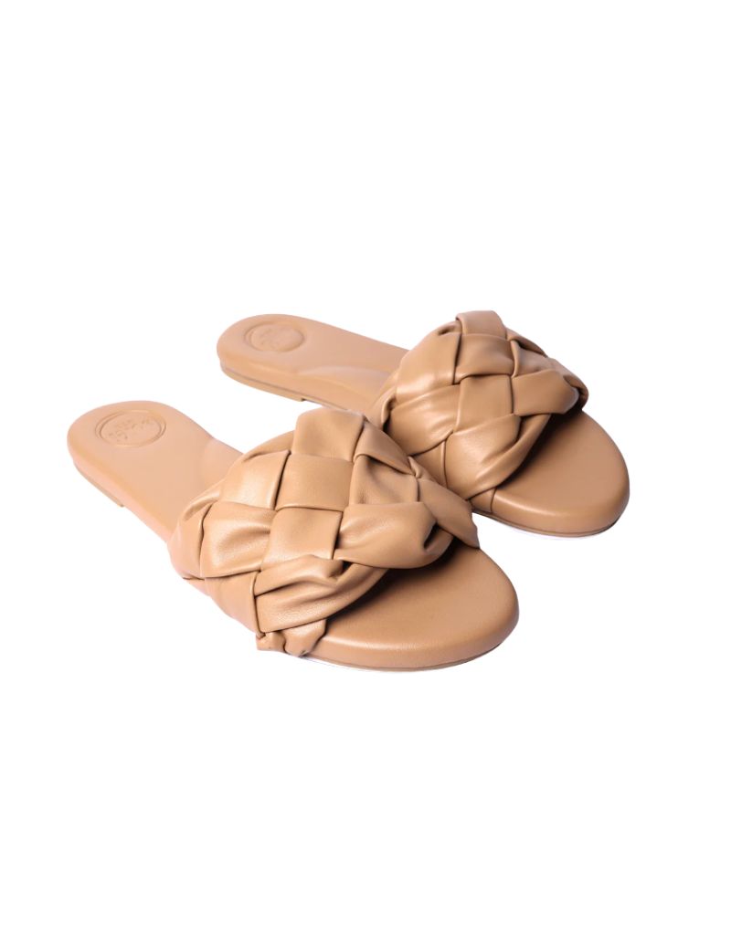 Vanetta Woven Strap Slide Camel