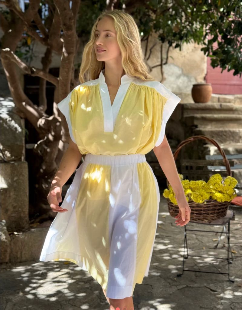 Voile De Cotton Skirt Yellow White S26