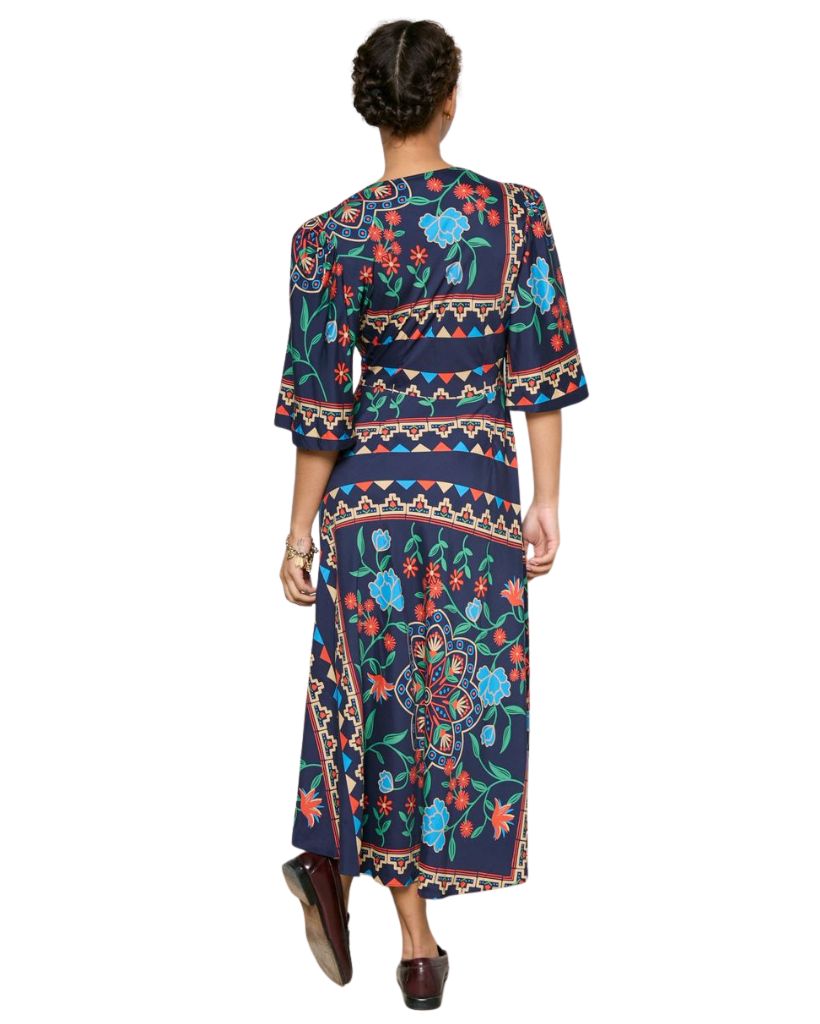 Surplice Dress Indigo Floral Scarf