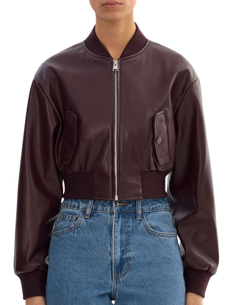 Evelin Faux Leather Cropped BomberJacket Vamp F26