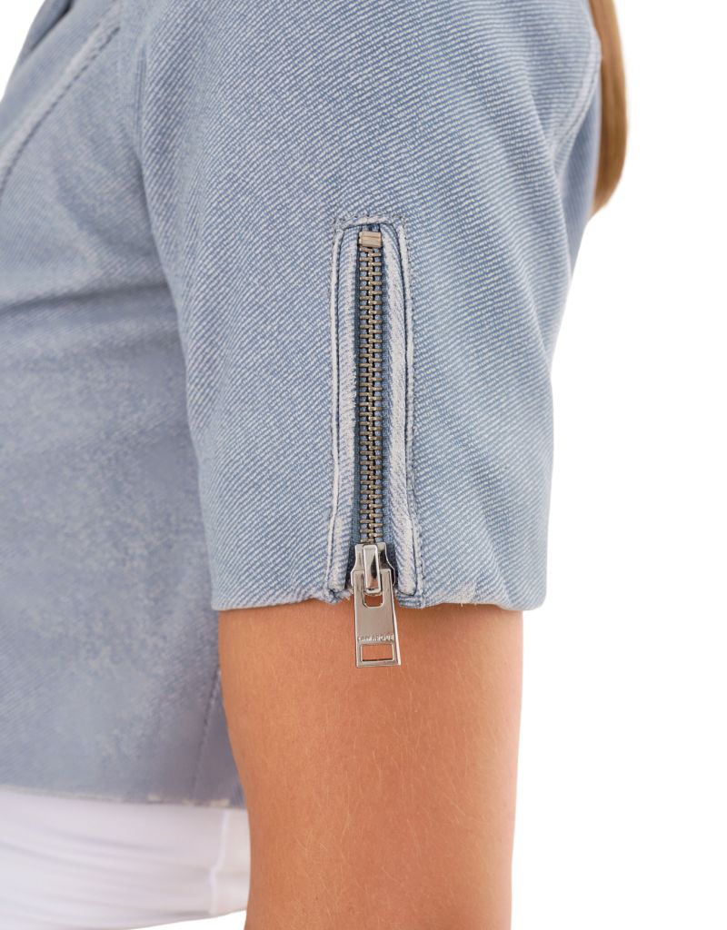 Kirsi Leather Crop Jacket Light Blue Denim