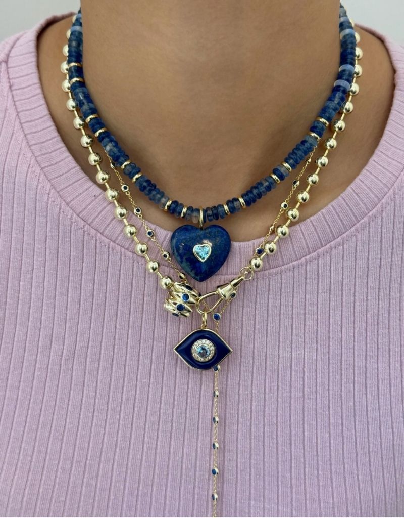 Jumbo Stone Evil Eye Charm Gold Navy