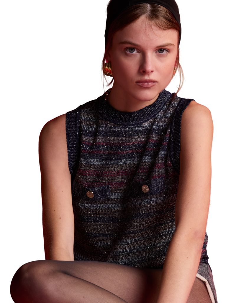 Sleeveless Knit Vest LE5192 Navy Blue