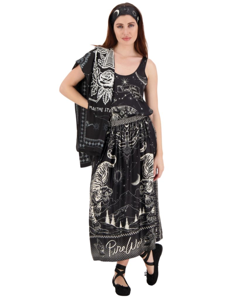 Vanessa Printed Midi Skirt Black Magic