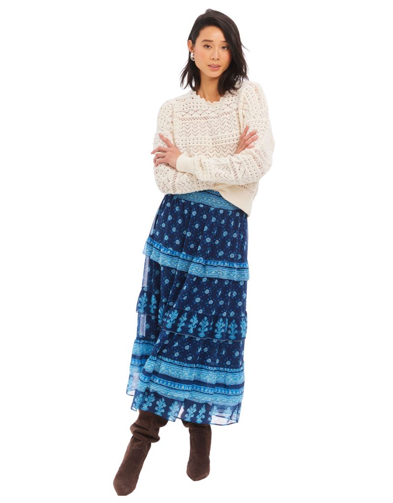 Valerie Midi Skirt Navy Medalion