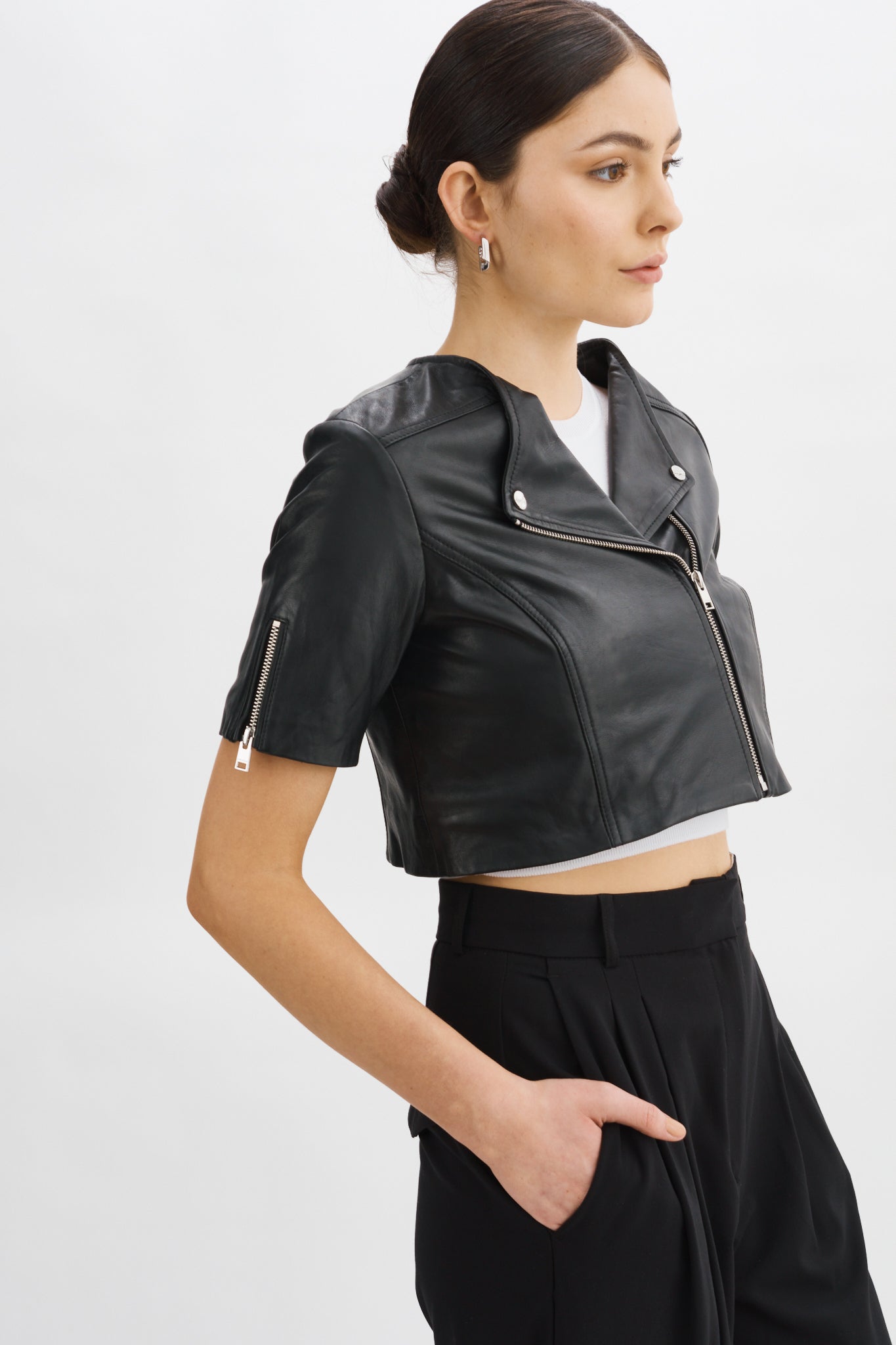 Kirsi Leather Crop Jacket Black