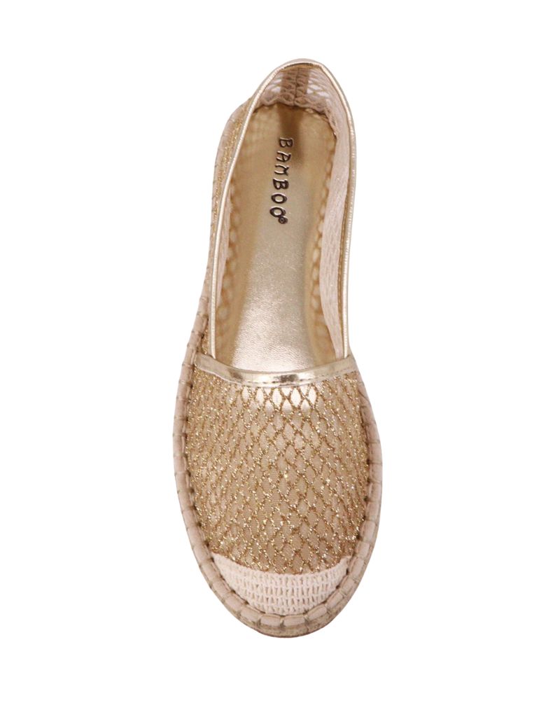Gold Glitter Mesh Espadrille Sole Penny Loafers