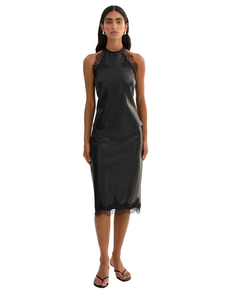Ginny Laced Faux Leather Top Black