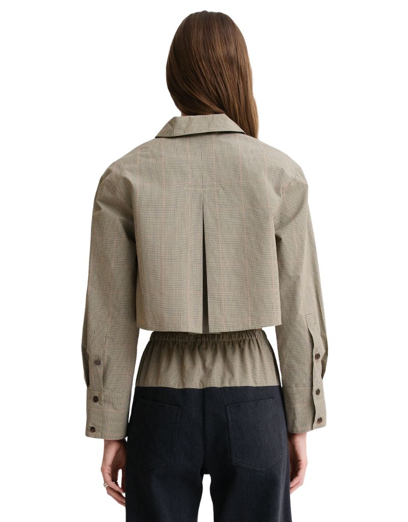 Cropped Oversized Button Down Khaki Plaid F26