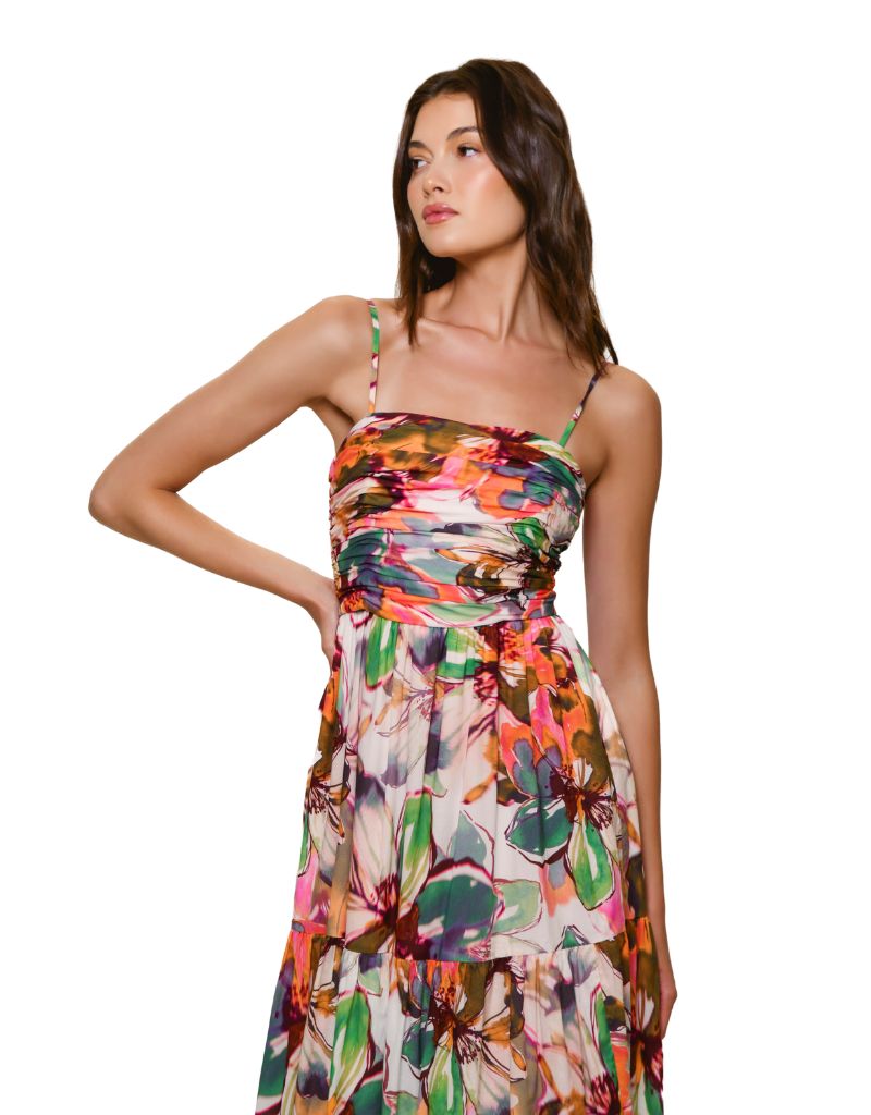 Bethy Dress Blush Messy Rainbow Watercolor Floral