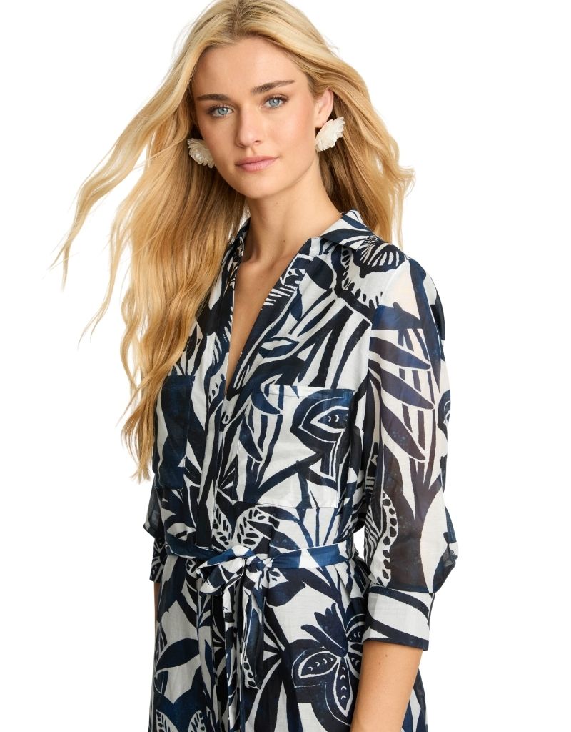 Becky Dress in Woodblock Palm