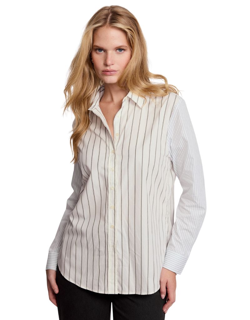 The Boyfriend Shirt Cream Olive Stripes
