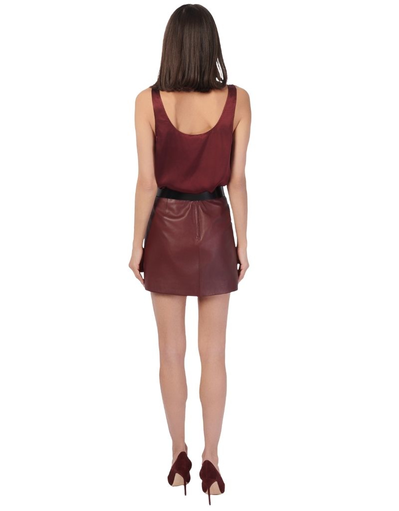 Cillian Genuine Leather Mini Skirt Syrah