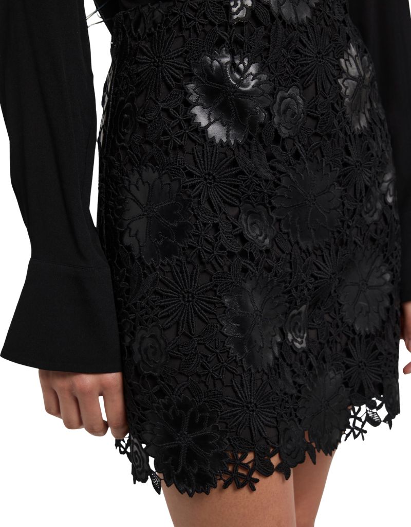 Delacorte Vegan Leather Guipure Skirt Black