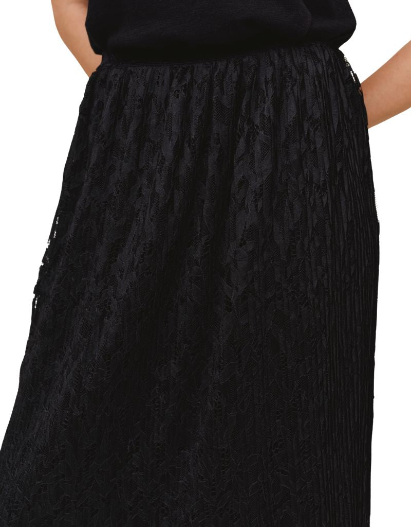 Pleated Lace Skirt With Velvet Waistband Black