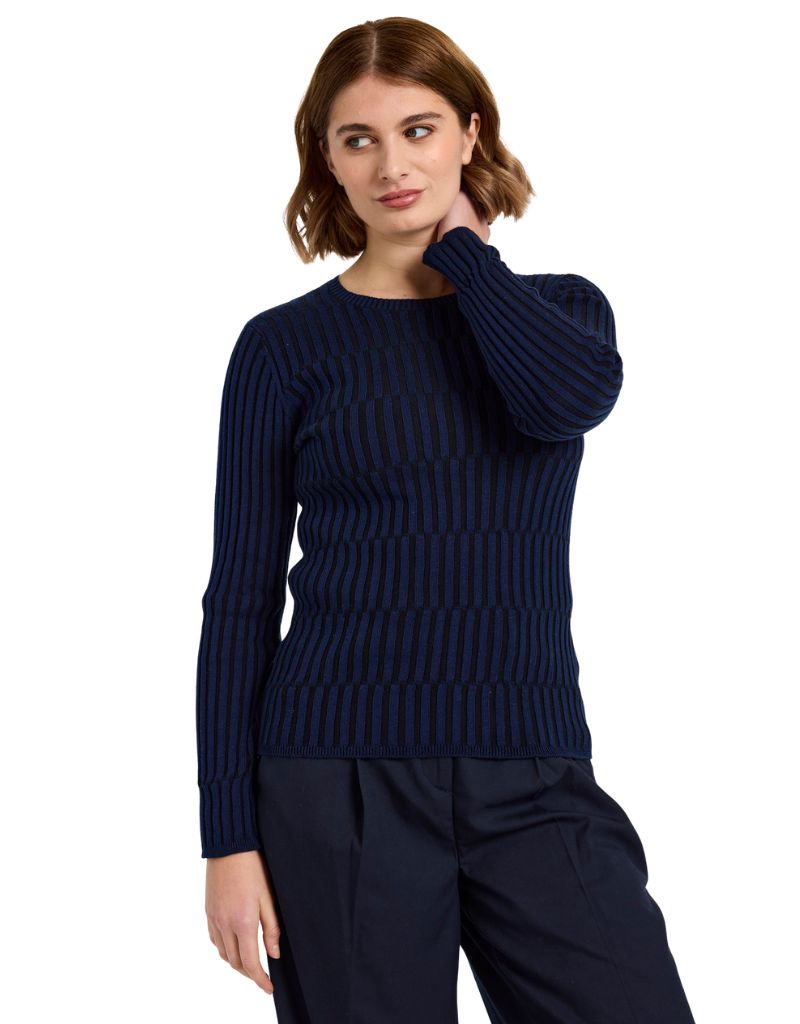 Wispr Imogen Plaited Stripe Crew Navy Blue Black