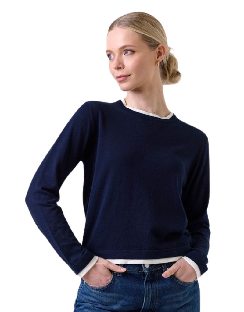 Wispr Double Contrast Trim Crew Navy Ivory