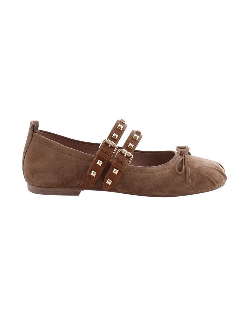 Lola Suede Ballerina Flat Gold-Brown/Cognac/Gold