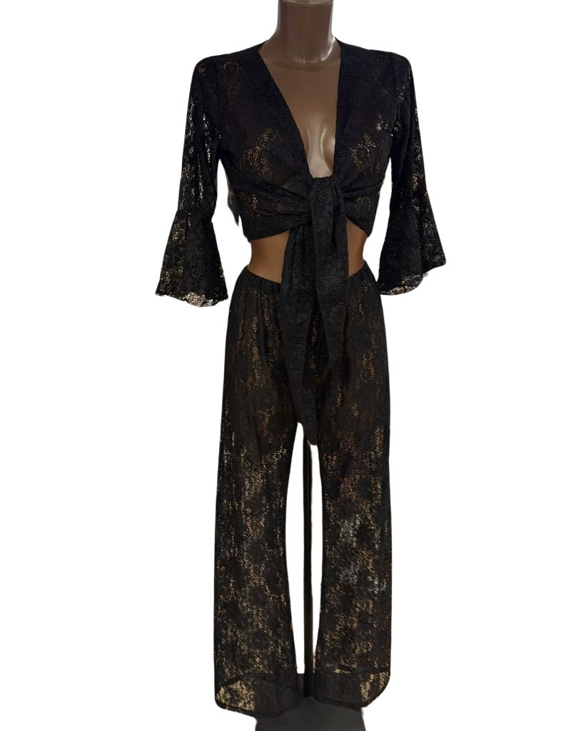 Pants Pizzo Thin Flower Black