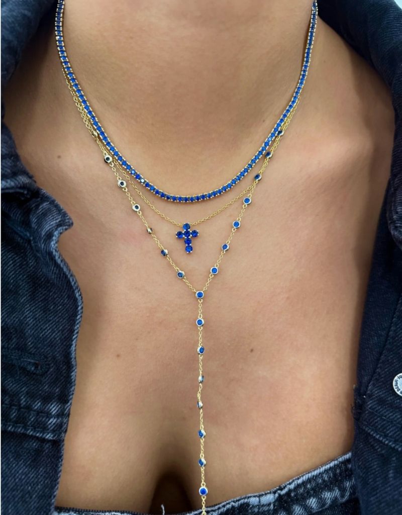 Deep Blue Bezel Lariat Necklace