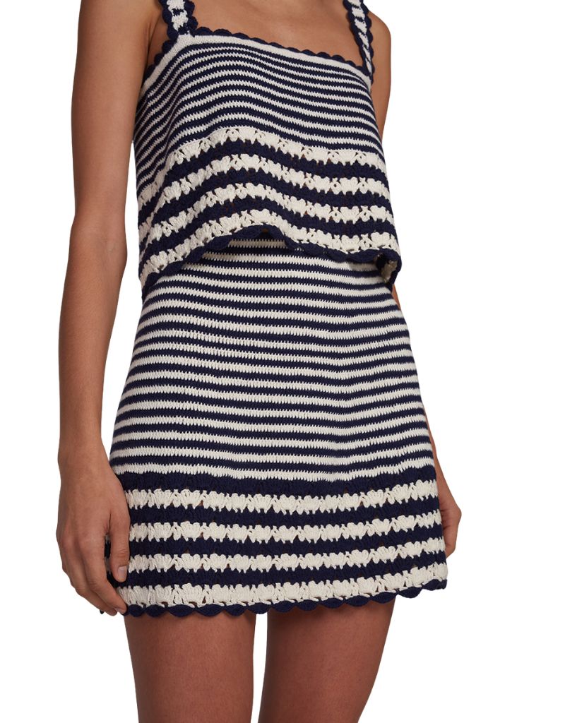 Tatum Crochet Mini Skirt Ivory Navy Stripe