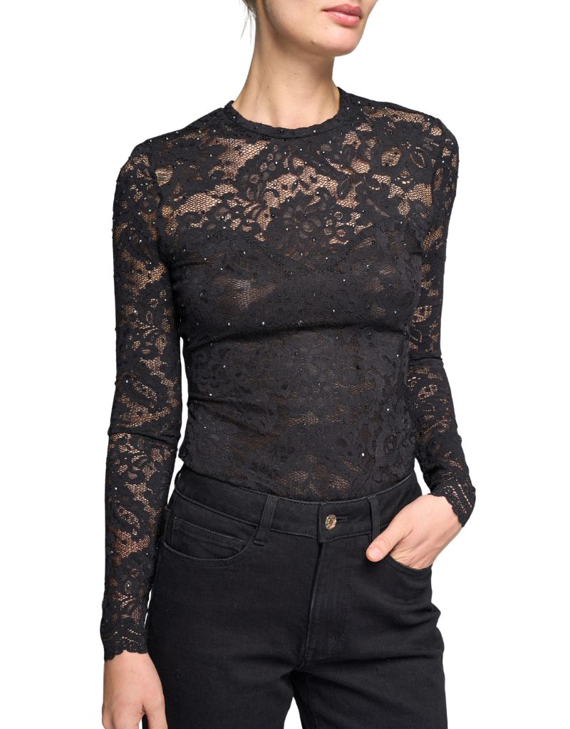 Clayton Crystal Lace Top Black H26