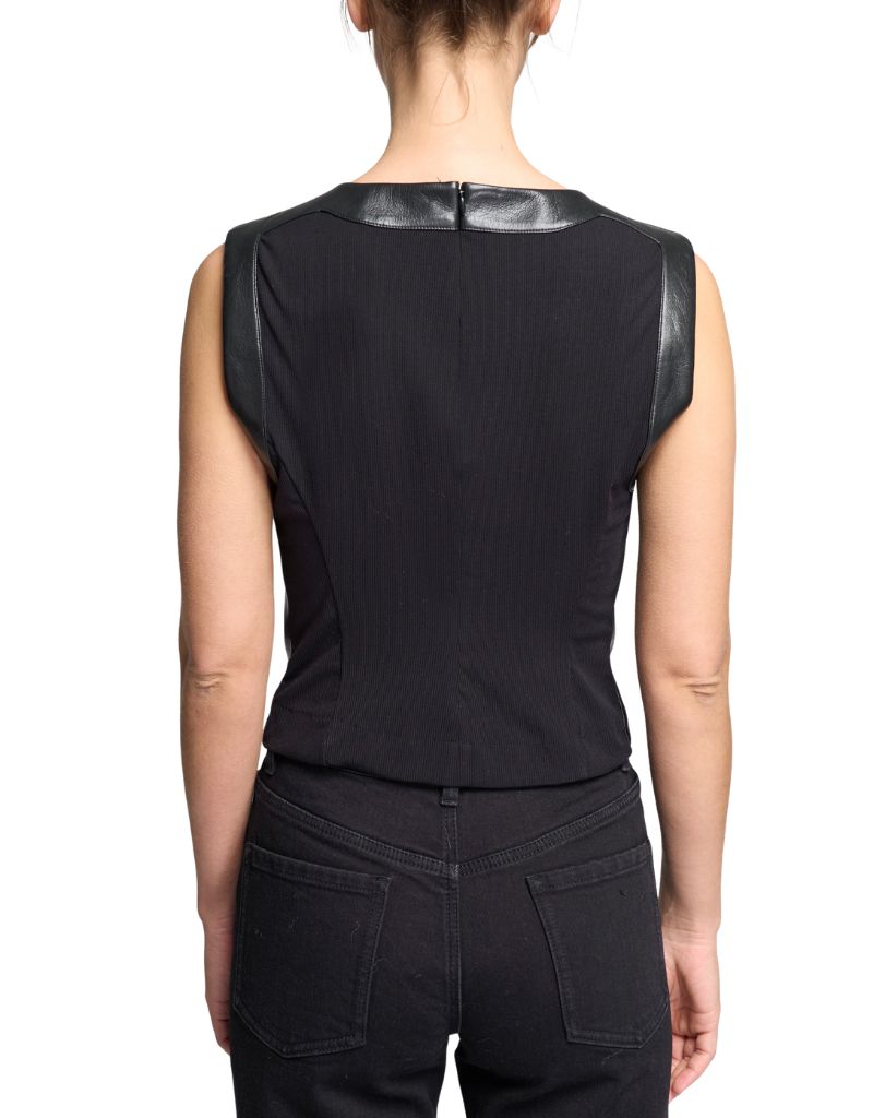 Poppy Rib Combo Vegan Leather Top Black