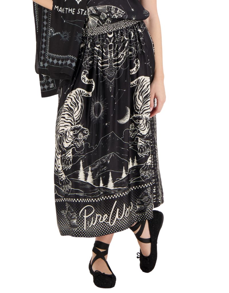 Vanessa Printed Midi Skirt Black Magic