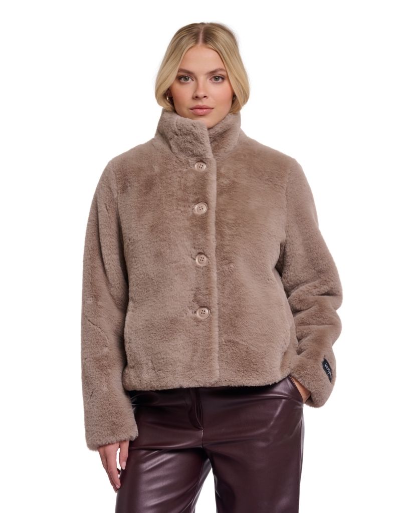 Vie Single Breasted Faux Fur Jacket Mocha Latte F26