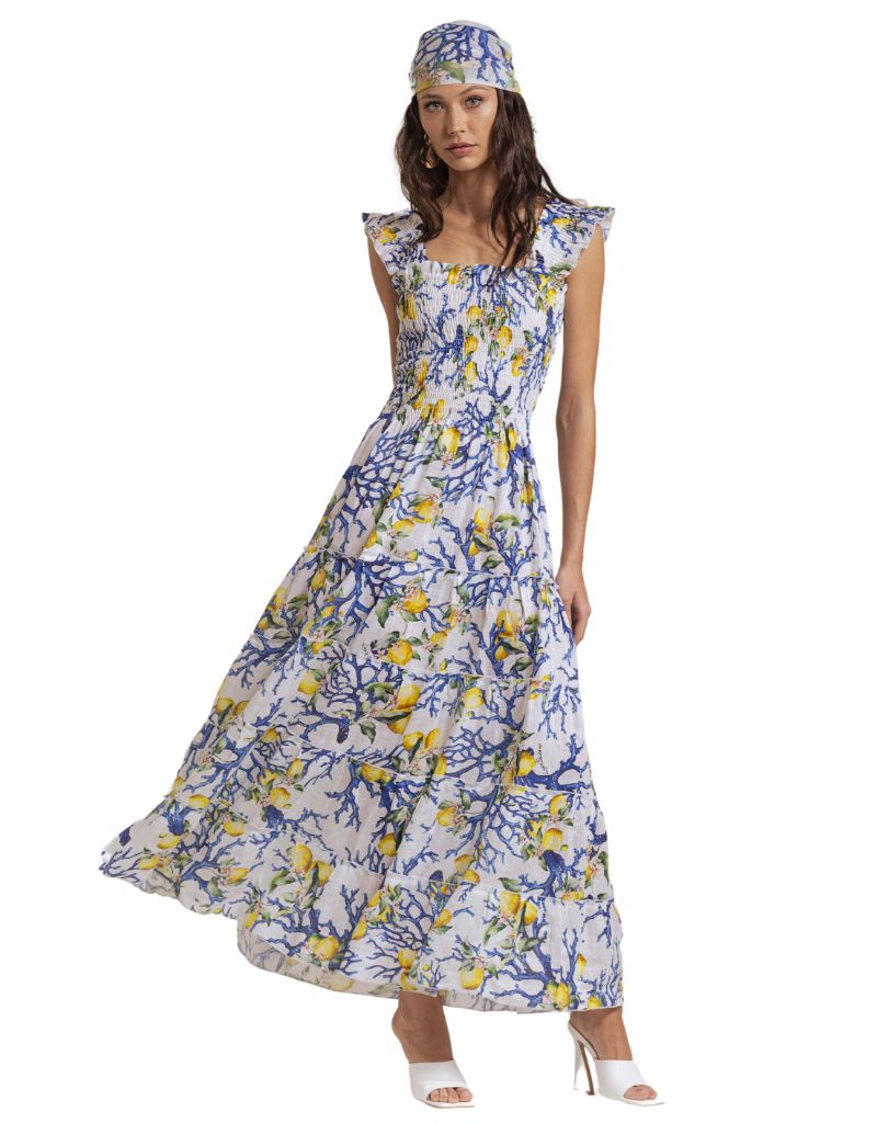 Luisa Positano Dress Lemon Coral Print I AM MORE SCARSDALE