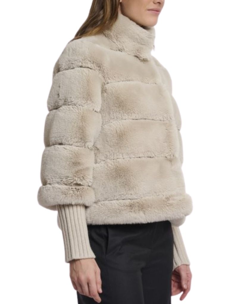 Feline Faux Fur Jacket with Knitted Sleeves Birch