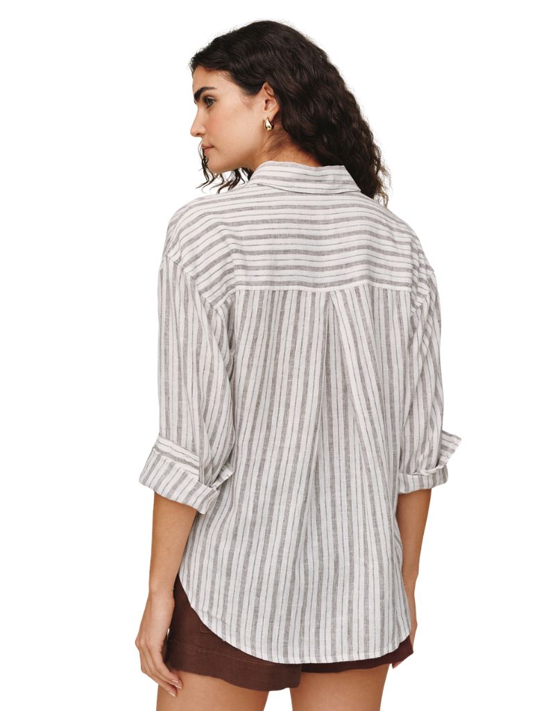 Long Sleeve Oversize Pocket Shirt Driftwood Stripe